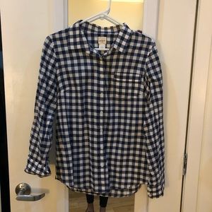J. Crew plaid navy and white button up